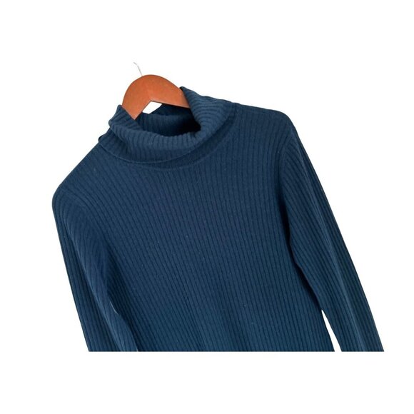 Magaschoni 100% Cashmere Ribbed Turtleneck Sweater Blue Green Long Sleeve - Picture 2 of 8